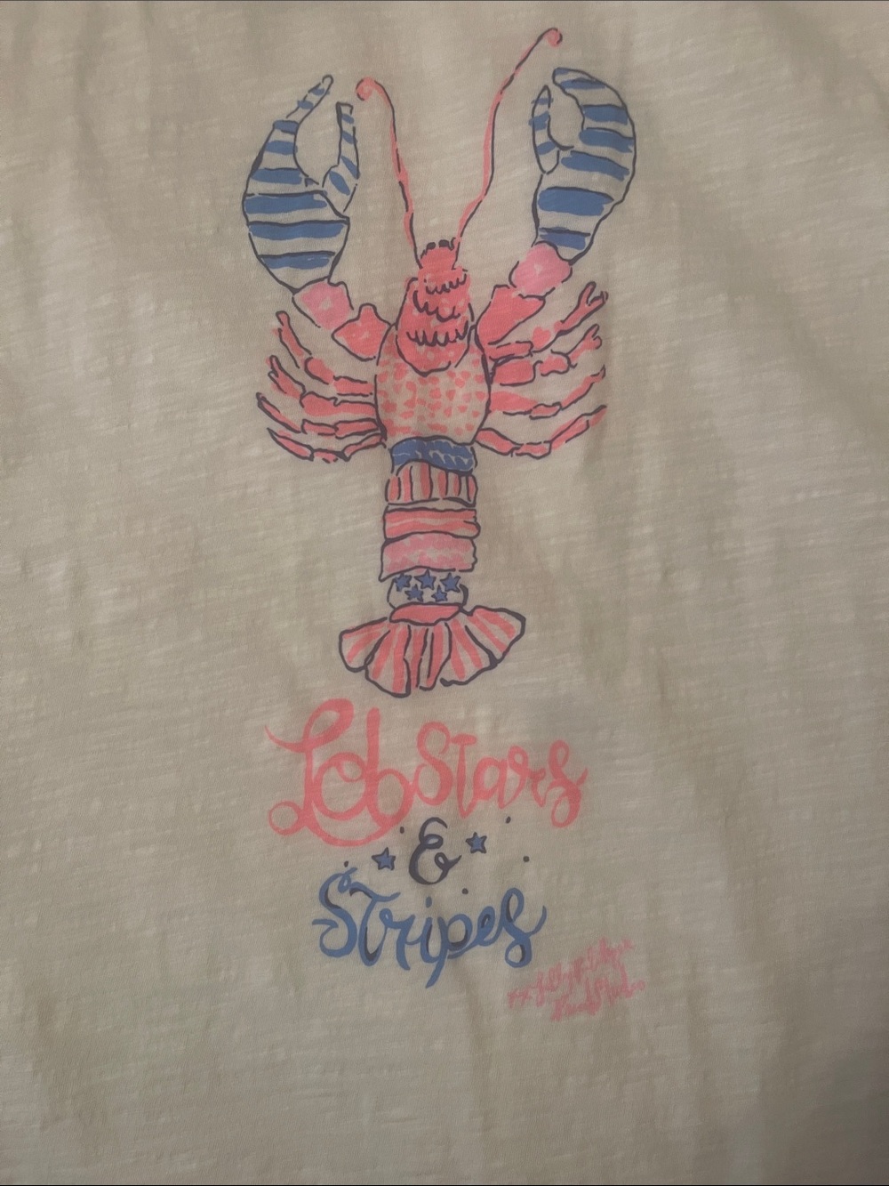 White V-Neck Tee with Pink & Blue Lobster Graphic - Picture 4 of 4